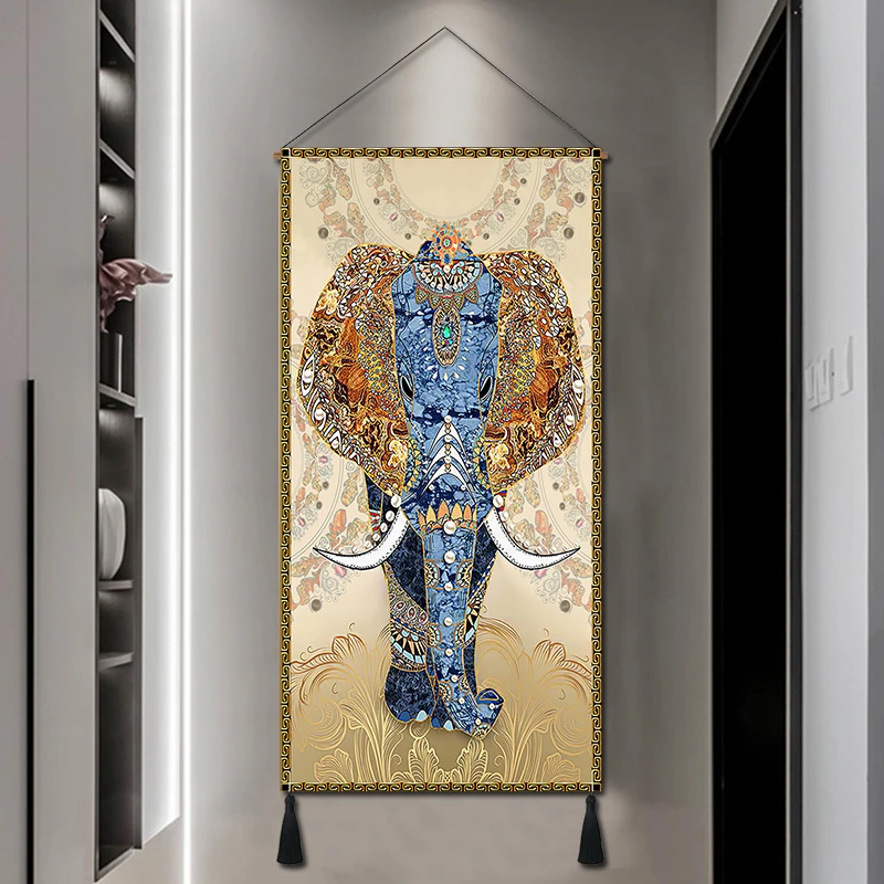 

Light Luxury Elephant Porch Decoration Tapestry Restaurant Lucky Mural Hanging Cloth Background Wall Painting Decoration D718W