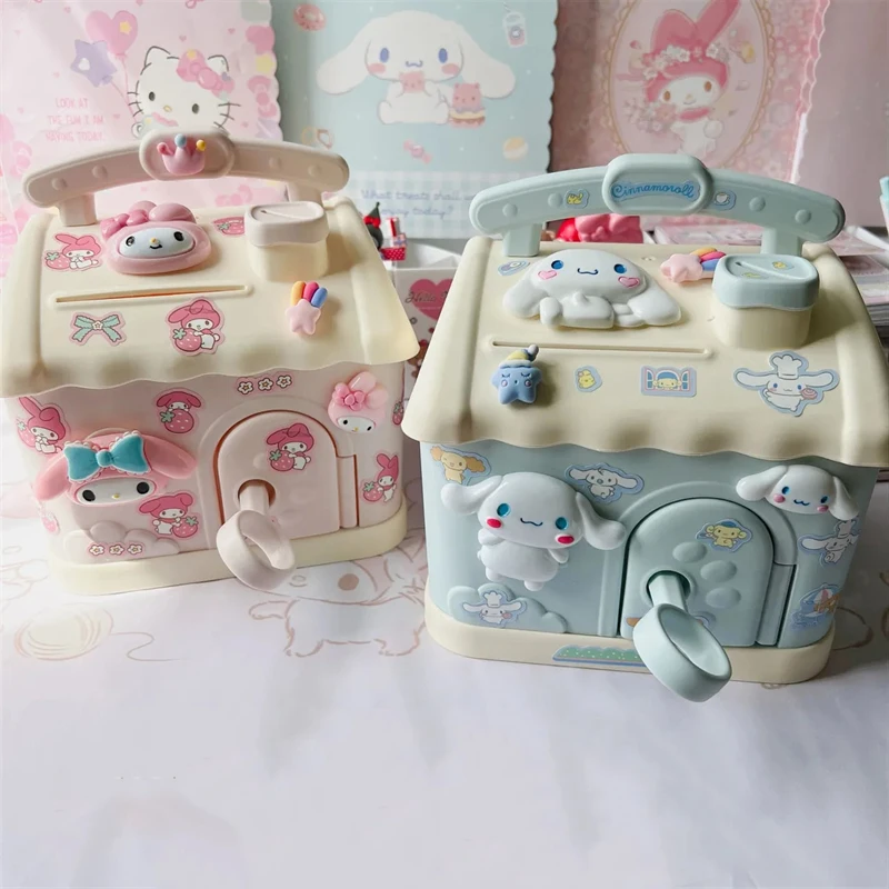 

Sanrio Kawaii Cinnamoroll Piggy Bank Anime My Melody Desktop Children's Coin Bank Storage Box High-value Decoration Cute Gift