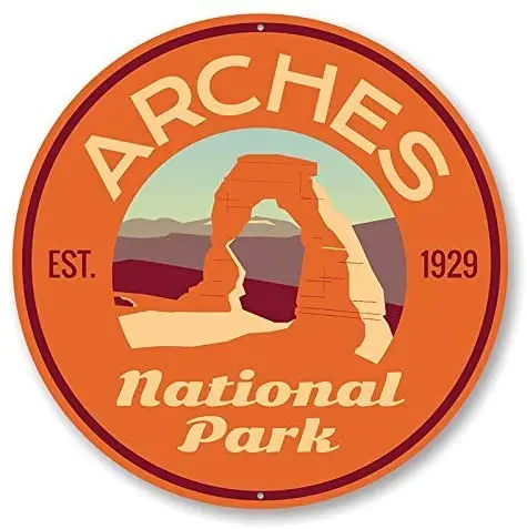 

Arches Park Sign Round Metal Tin Sign Suitable for Home and Kitchen Bar Cafe Garage Wall Decor Retro Vintage