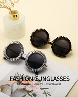 cz diamond sunglasses luxury brand designer retro round sun glasses ladies luxury glasses shades for women