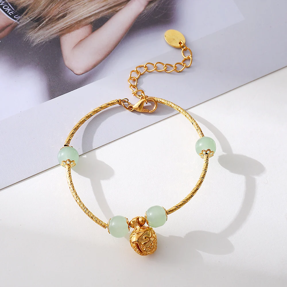 

New Niche Design Girlfriends National Style Blessing Character Gold Bell Pendant Bracelet Female Special Gift Jewelry