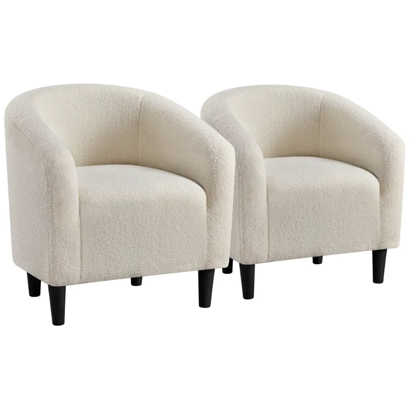 

Easyfashion Set of 2 Barrel Accent Chair, Ivory