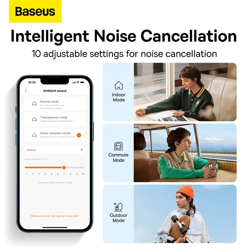 Baseus ANC наушники Bowie M2 беспроводные Bluetooth 5 2 с активным шумоподавлением 42 дБ 4-mic ENC True