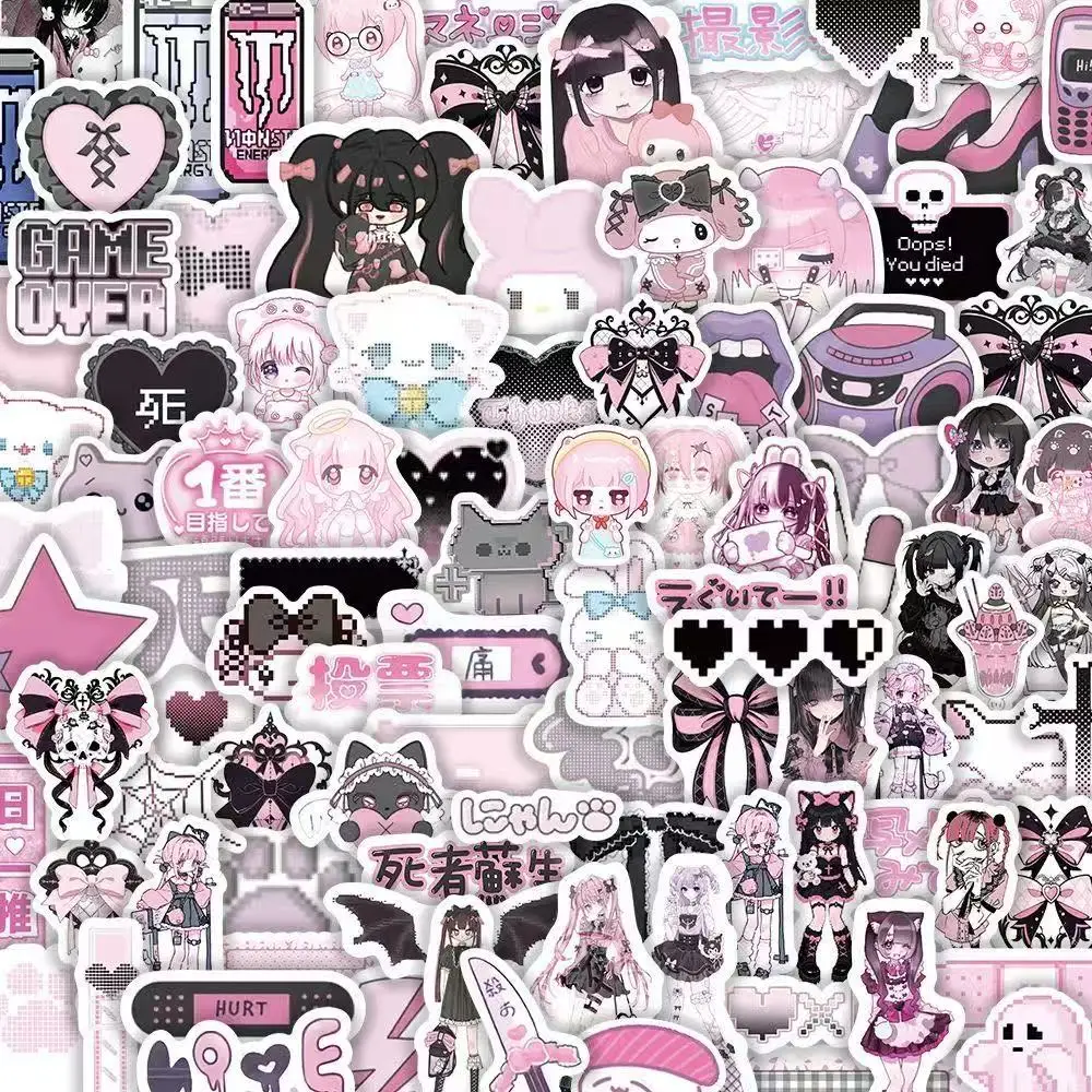 

Набор наклеек в стиле готической Лолиты, 100 шт., наклейки в стиле японского готического аниме для бутылки с водой, эстетичес...