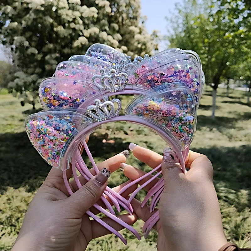 Cute Shiny Sequins Cat Ears Headband For Girl Manual Cat Ears Hairband Kid Hair Accessories For Women Cartoon Headband