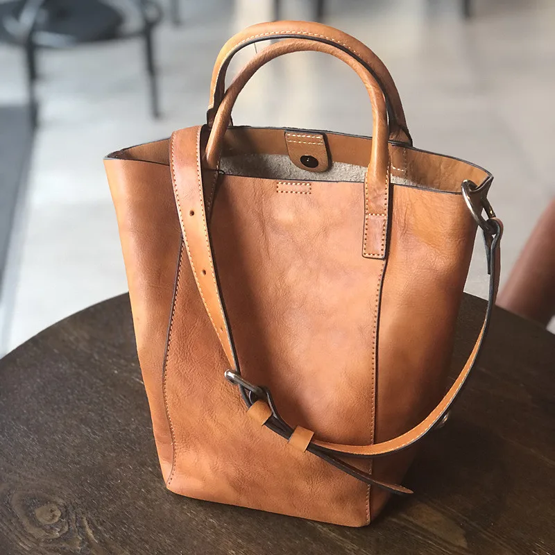 Simple casual luxury natural real leather ladies Tote bag outside work weekend girl shopping single shoulder diagonal cross bag