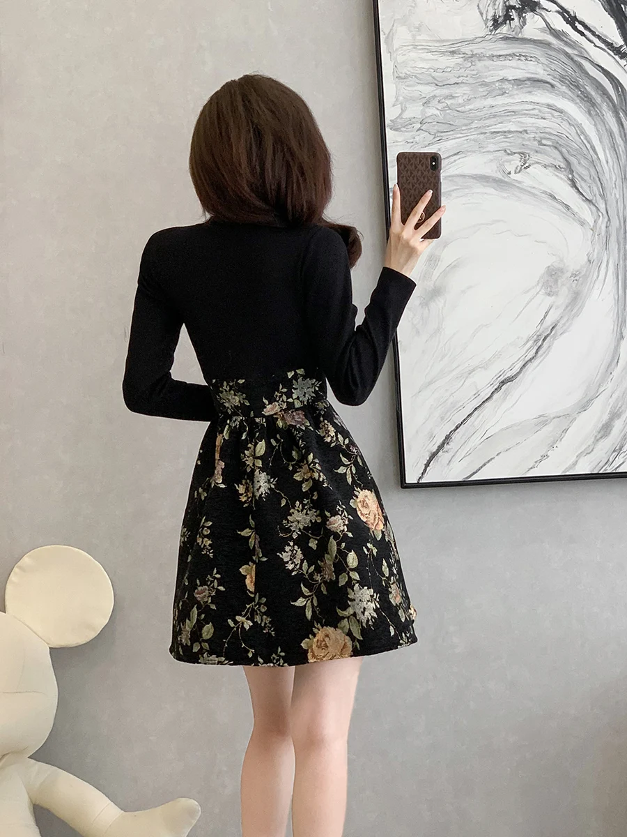 Новое китайское трикотажное платье в стиле ретро во французском для женщин 2024