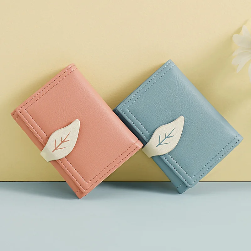 New Leaf-shaped Buckle Design Small Wallet Women PU Leather Coin Pures Ladies Brand Short Card Holder Mini Clutch Purses Female |