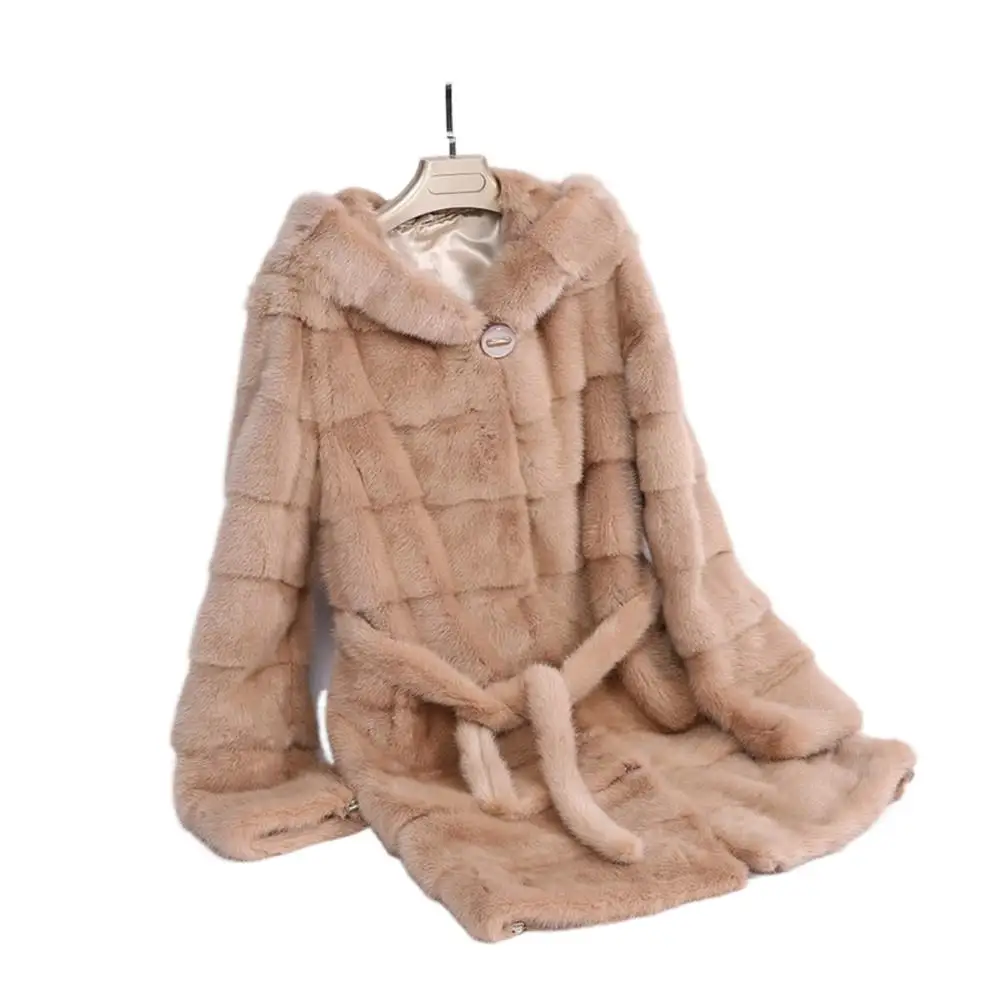 Luxury Real Mink Fur Coat Women With Hood Hem Sleeve Detachable Soft Warm Long Winter Women Real Fur Coat casaco capuz feminino