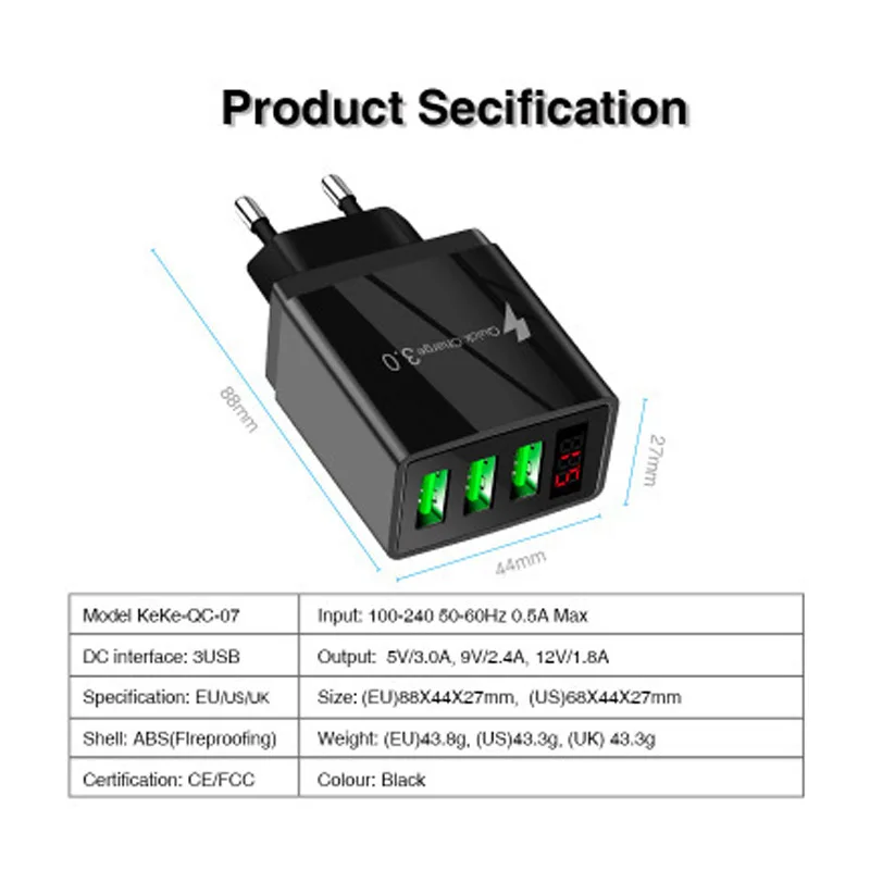Розетка быстрой зарядки QC3.0 USB-интерфейс Три в одном двухсторонняя с круглой