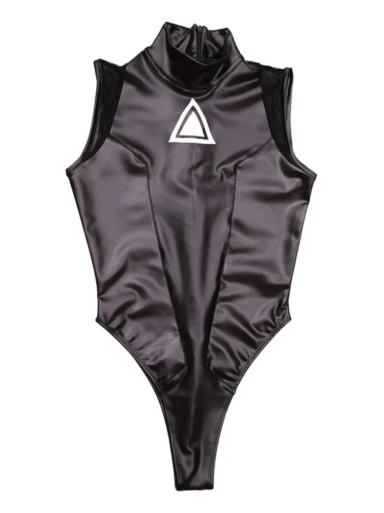 Боди без рукавов с высоким вырезом из искусственного эластичного латекса