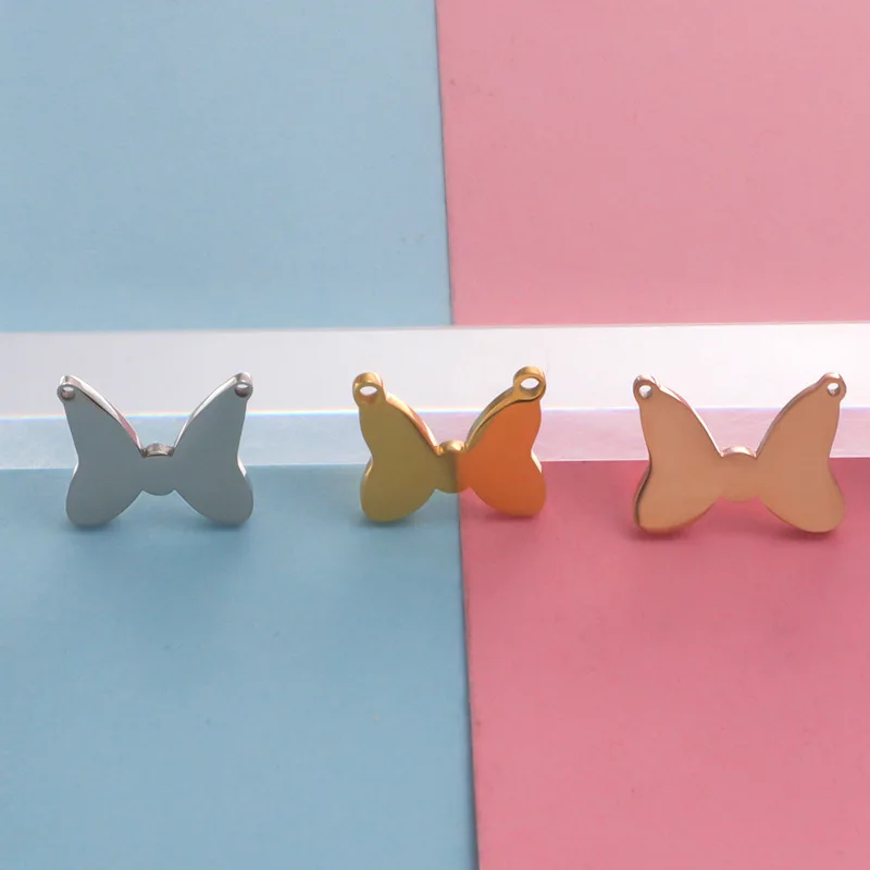 5Pcs 3 Color Stainless Steel Bow-knot Charms Connector Fit DIY Cute Women Girl Child Jewelry Making Handcrafted Accessories Gift