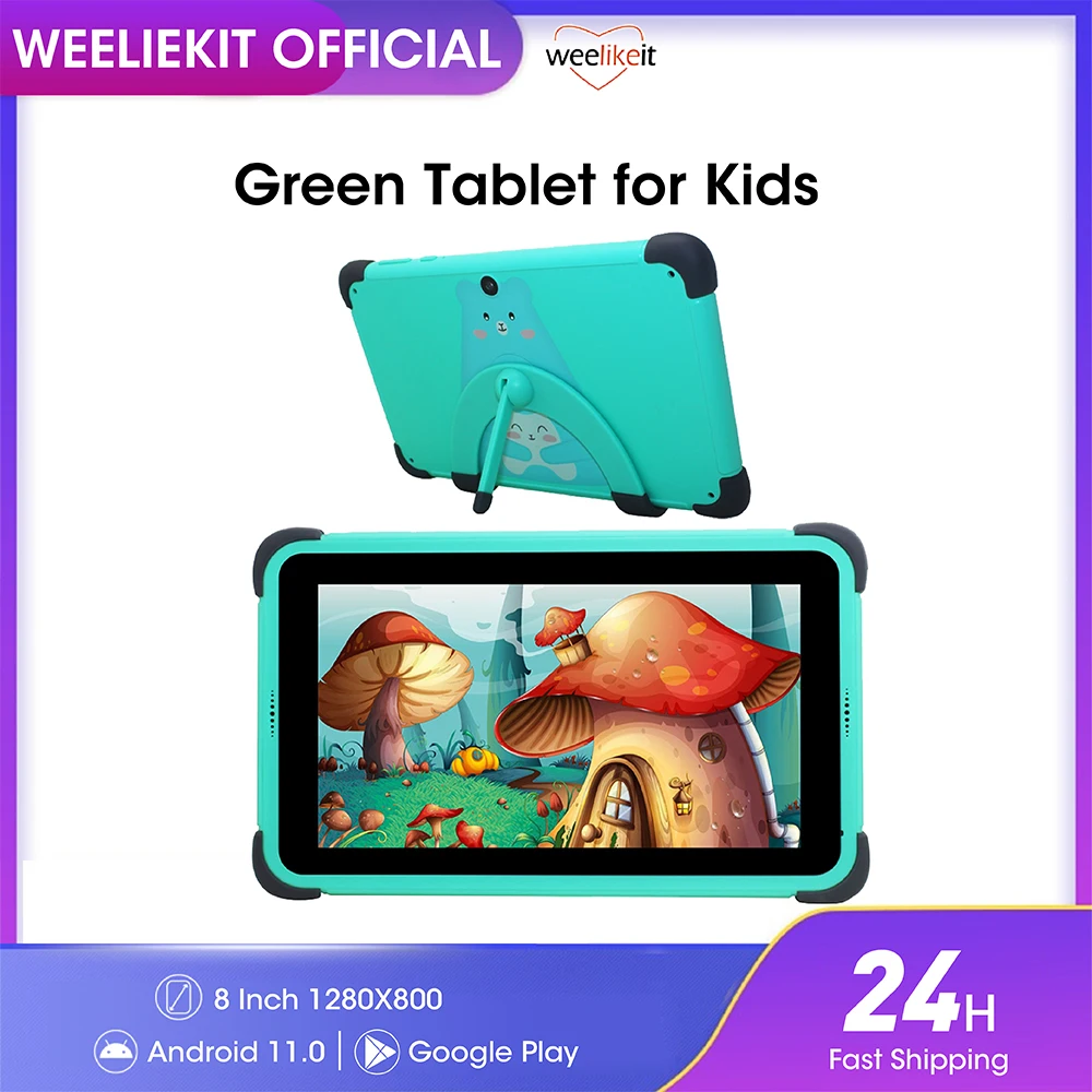 Детский планшет weeliaksi 8 дюймов Android 11 1280x800 IPS 2 + 32 ГБ 4 ядра 4500 мА · ч Wi-Fi 6 с подставкой