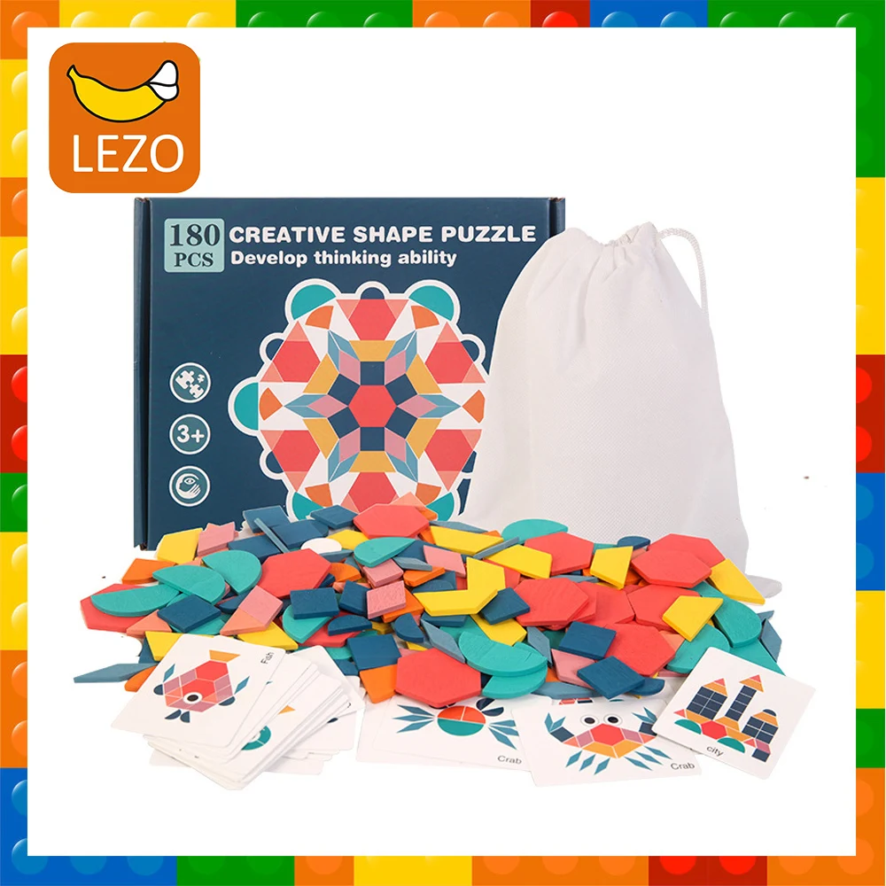 

180pcs 3D Wooden Pattern Animal Jigsaw Puzzle Colorful Tangram Toys Kids Montessori Early Education Sorting Games Children Gift