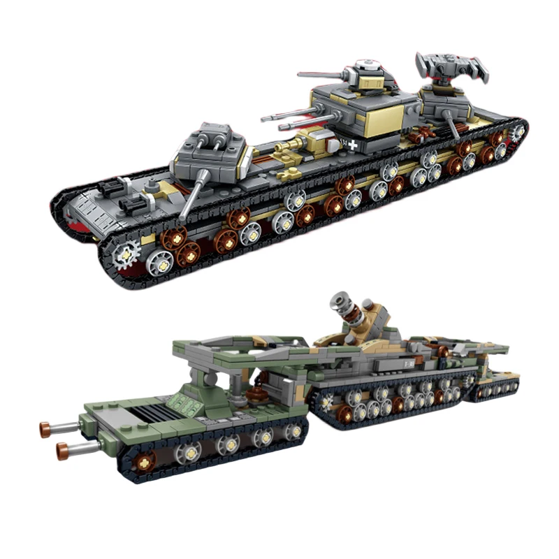 World War II Super Heavy Tank KV-VI Assembly Model MOC Building Blocks German Carl Cannon Children's Brick Toy Birthday Gift