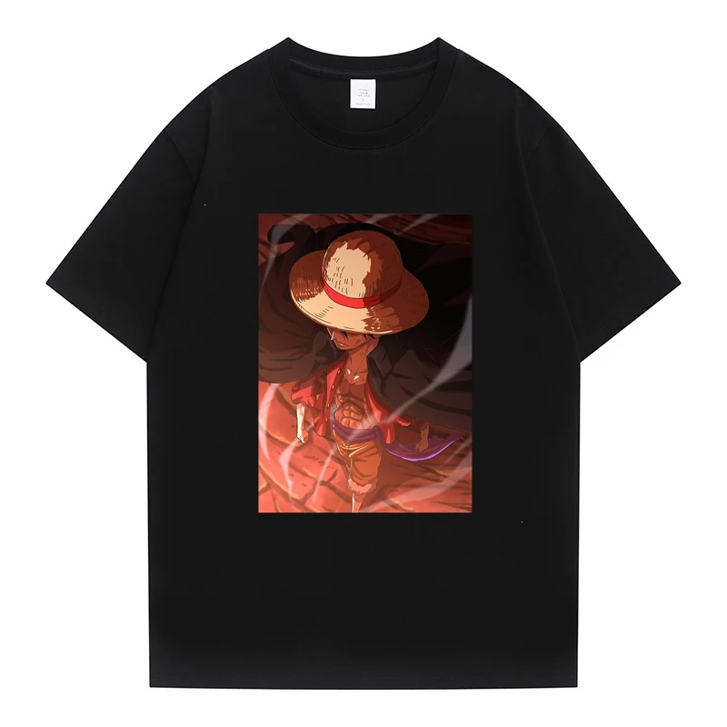 

Summer Anime One Piece Black Tshirt Fashion Cotton Clothing Men Women t shirt Harajuku Tops Black O-neck Short Sleeve Shirts