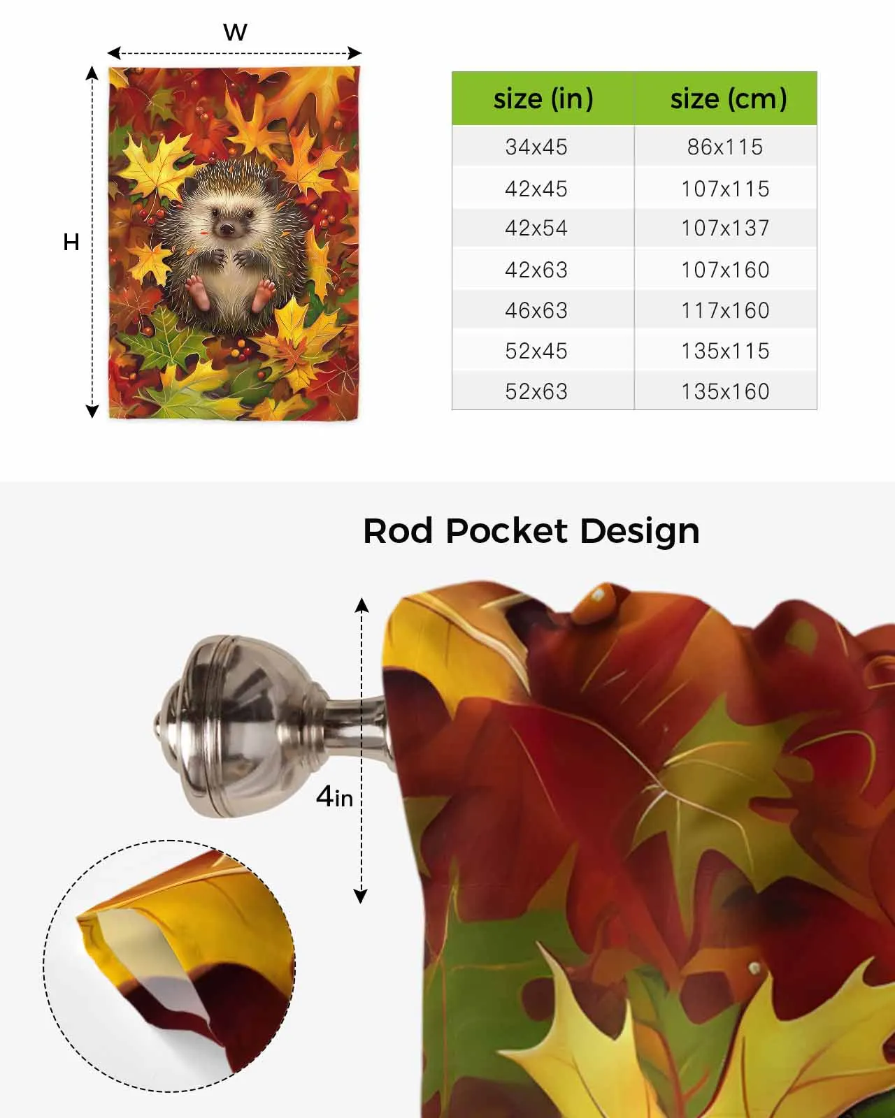 Осенняя занавеска на окна в виде кленового листа с ежиком для гостиной спальни