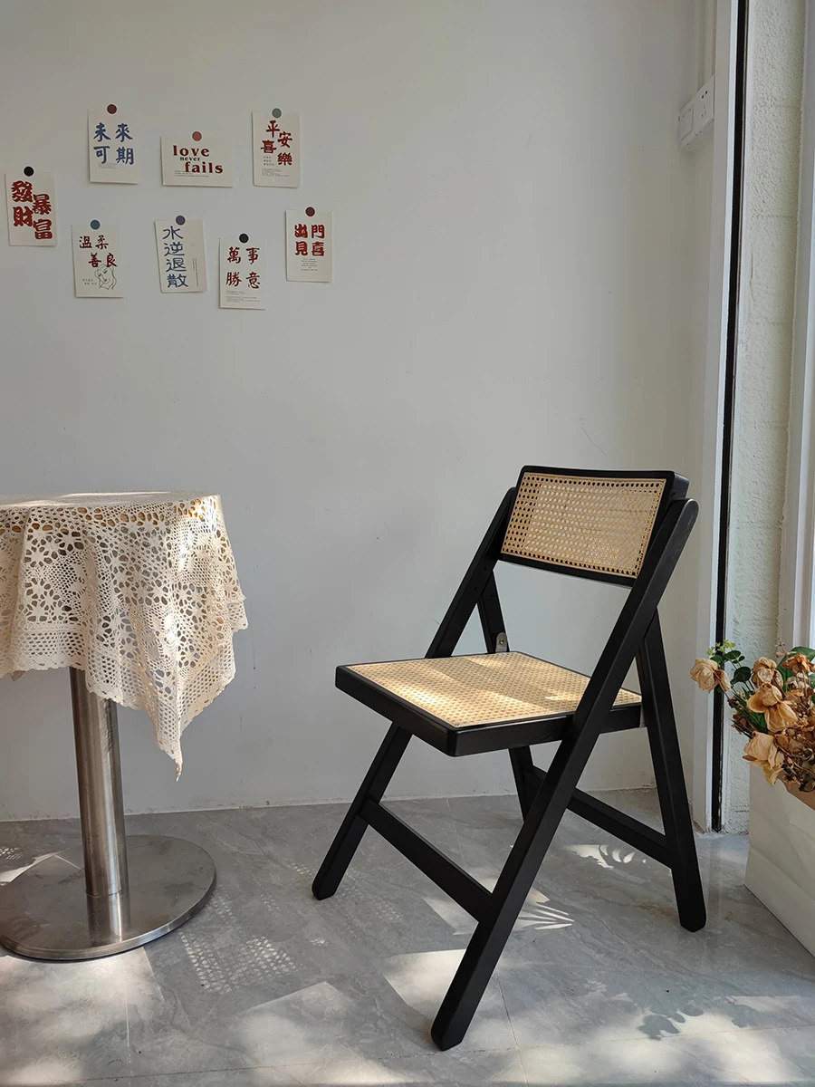 

Rattan Folding Chair Home Living Room Rattan Chair Simple Dining Chair Medieval Solid Wood Back Chair