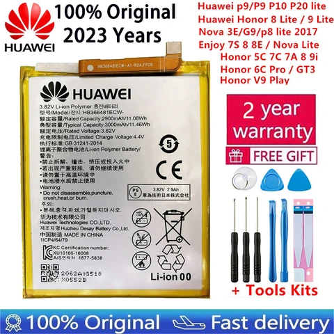 Оригинальный настоящий аккумулятор Hua Wei 3000 мАч HB366481ECW для Huawei p9/p9 lite/honor 8 5C /p10 lite/p8 lite 2017/p20 lite/p9lite + инструмент
