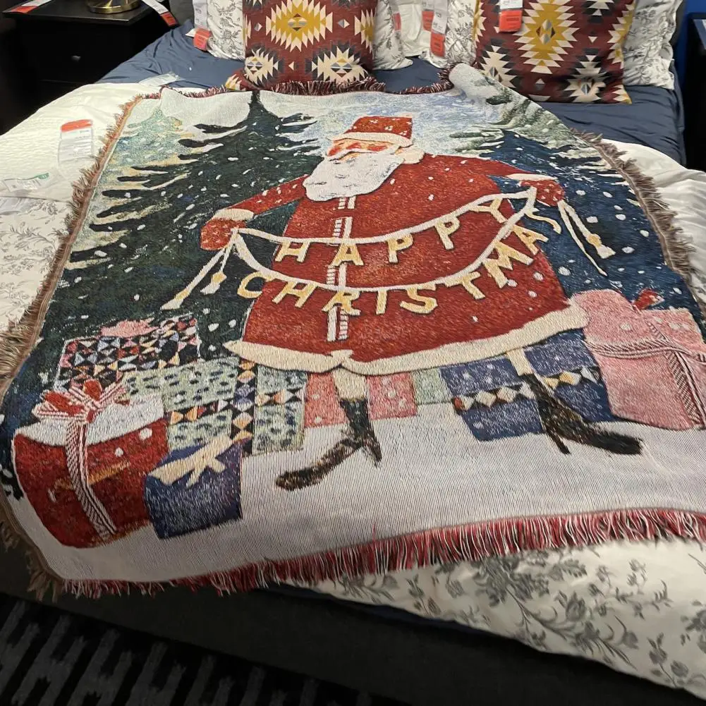 

Christmas Blanket Practical Soft Allergy Free Household Supplies Tassel Tapestry Christmas Tapestry