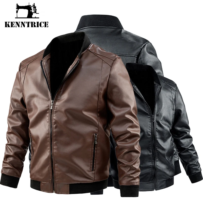 Kenntrice 2022 Men's Leather Jackets Trend Fleece Motorcycle Style Stylish Fashion PU Winter Biker Jacket Leather Jacket Men