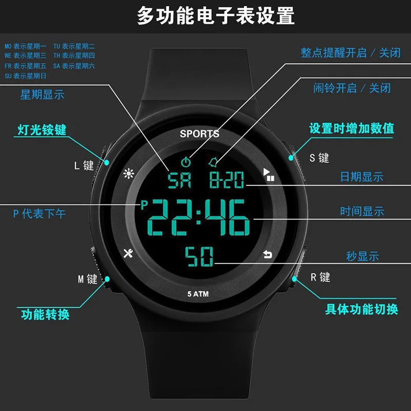 Модные электронные мужские и женские часы водонепроницаемые светящиеся ручные