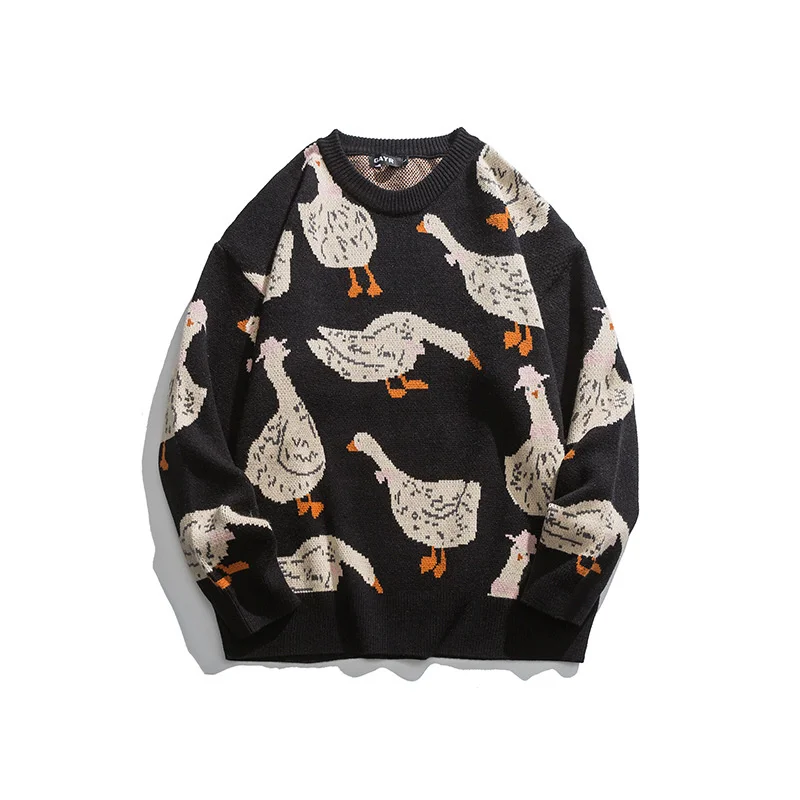 

Kpop Cartoon Goose Jacquard Loose Men Hip Hop Knitted Sweater Casual Harajuku Women Pullover Korean Clothes For Teens Pull Homme