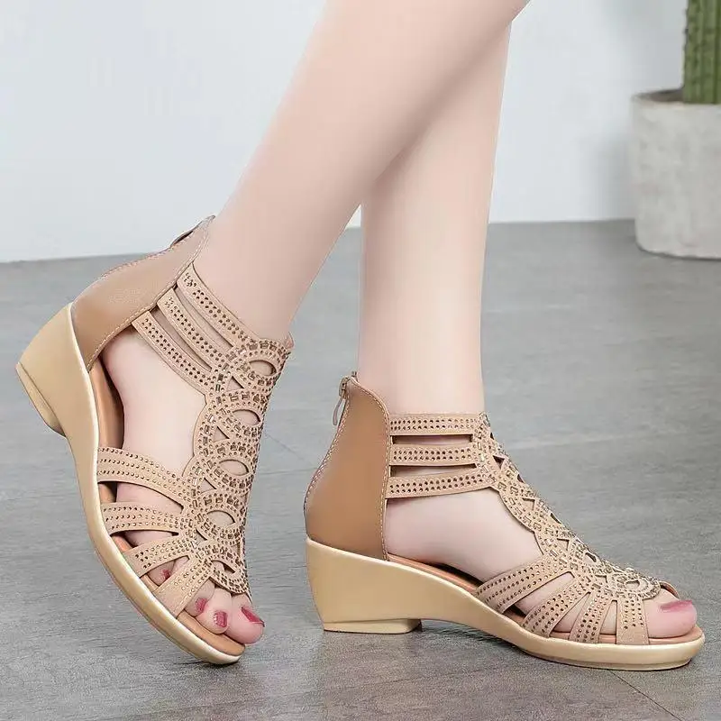 2023 Women Sandals Summer Casual Fashion Women Wedges Shoes Peep Toe Zipper Ladies Elegant Shoes Female Comfort Outdoor Mujer