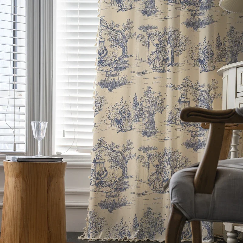 Синий Ретро стиль с кисточками французский Сельский и пасторальный спальня