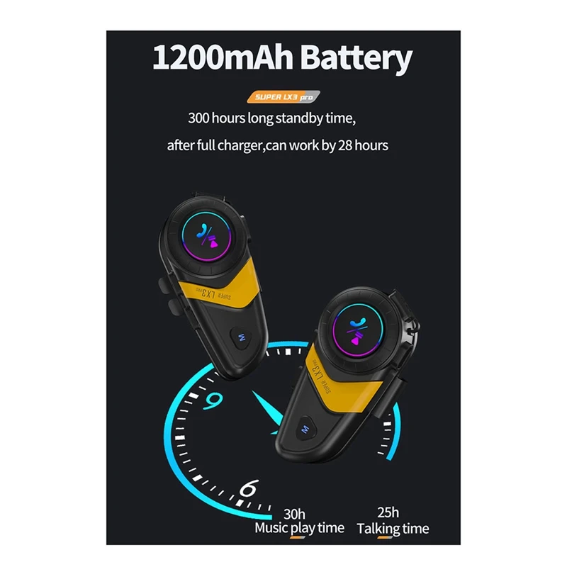 Bluetooth-гарнитура LX3PRO мотоциклетная Водонепроницаемая с поддержкой голосового