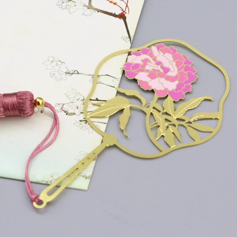 

1pc Kawaii Rich Peony Tassel Bookmark Student Exquisite Study Office Portable Reading Stationery DIY Metal Decoration Supplies