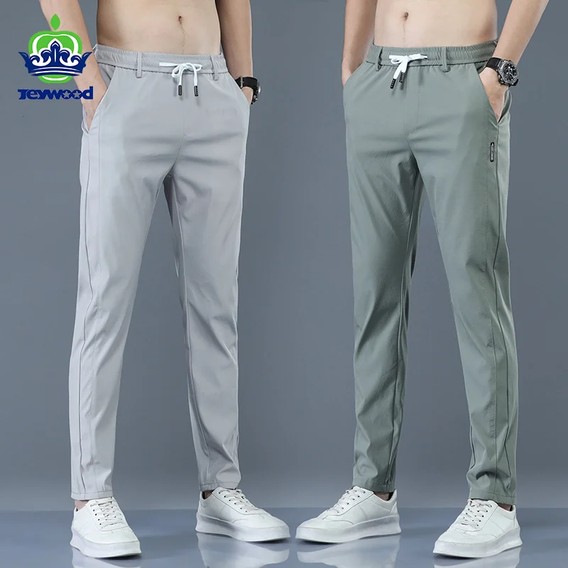 2022 גברים של מכנסיים אביב קיץ חדש דק ירוק מוצק צבע אופנה כיס Applique מלא אורך מזדמנים לעבוד מכנסיים Pantalon