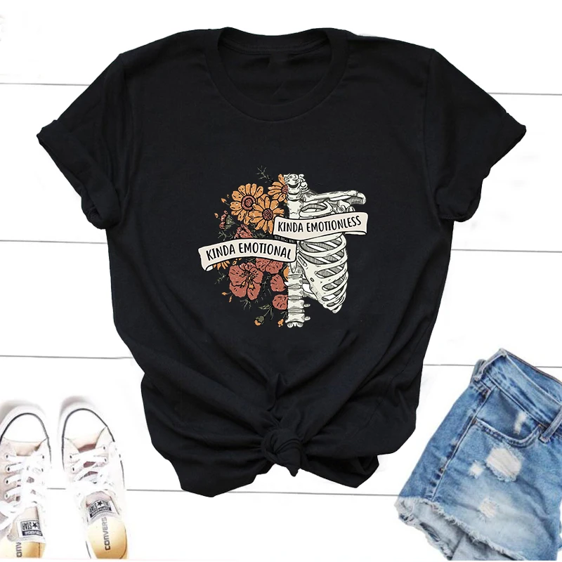 

Футболка женская хлопковая с цветочным принтом, с коротким рукавом