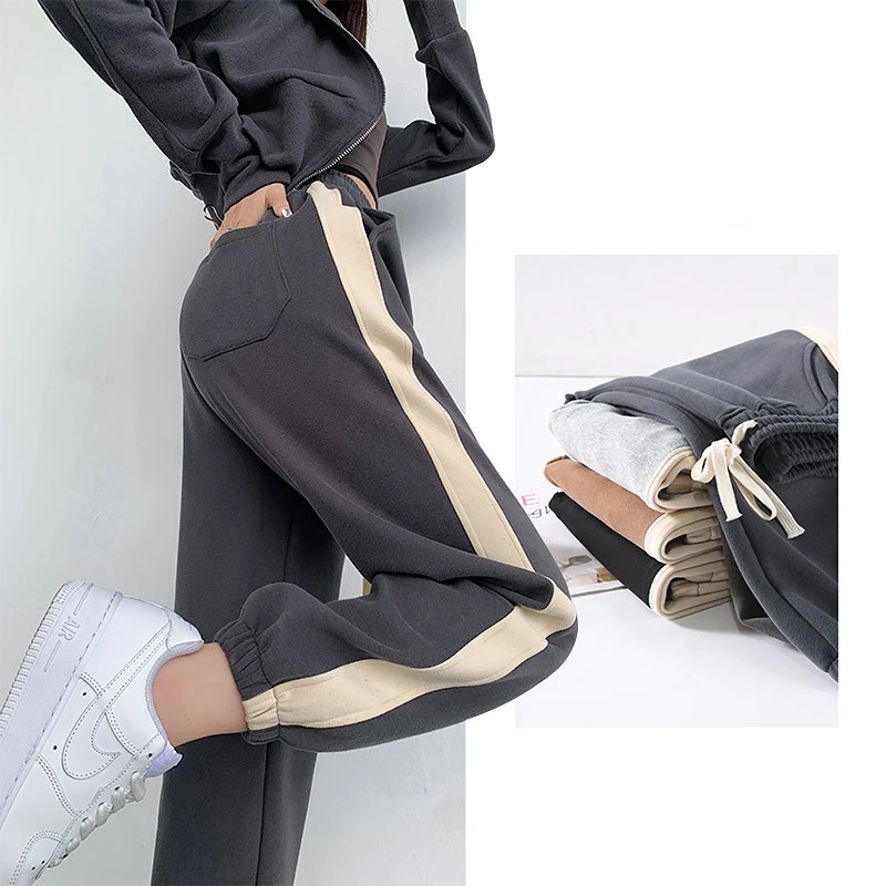 

LuckBN Sweatpants Women's 2022 Autumn Winter Korean New Loose Relaxed Slim Fit Grey Leggings Women's Thickened Cropped Pants