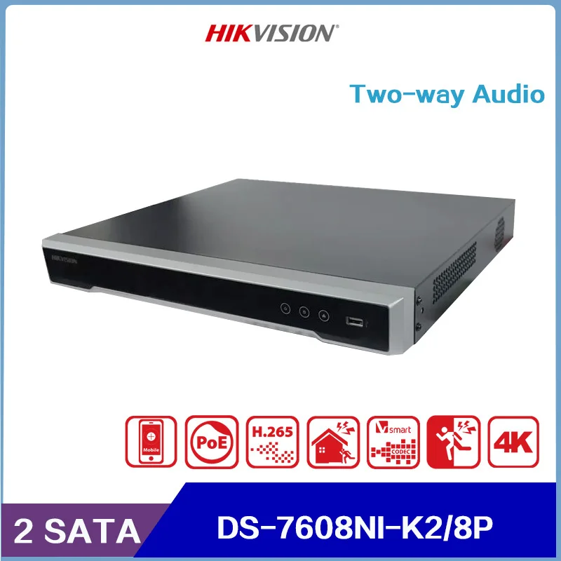 

HIKVISION 8-ch 1U 8 PoE 4K NVR DS-7608NI-K2/8P Support Two-Way Audio