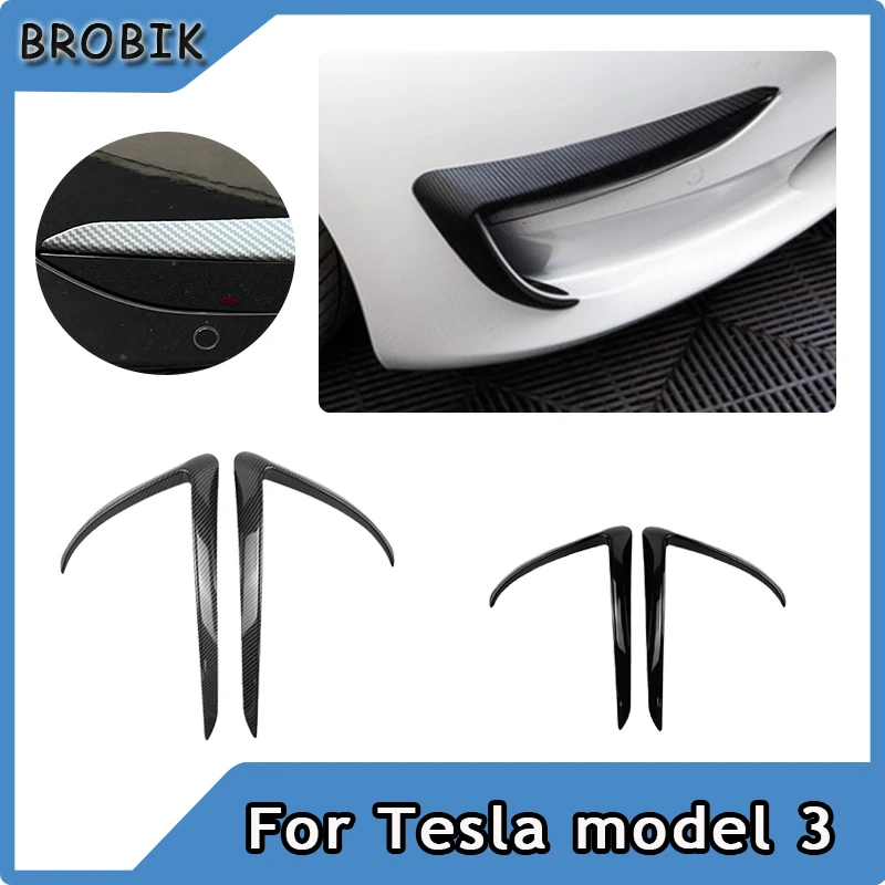 

BROBIK Fog Light Frame Exterior Surround Suitable For Tesla Model3 ABS Carbon Grain Bright Black Light Eyebrow Wind Knife
