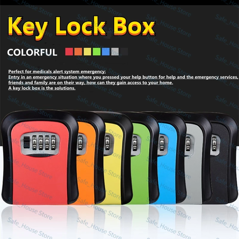 Caja de cerradura de llave montada en la pared, caja de seguridad de aleación de Zinc, combinación de números de 4 dígitos, almacenamiento de llaves, seguridad interior y exterior para el hogar