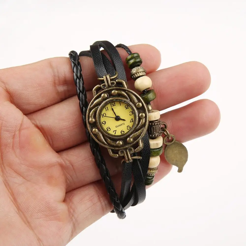 

Retro Women Faux Leather Bracelet Tree Leaf Decoration Quartz Wrist Watch