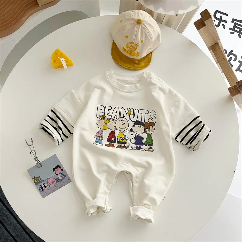 

0-2 Years Old Autumn New Trend Cartoon Character Snoopy Style One-piece Cotton Long-sleeved Male and Female Baby Unisex Outfit