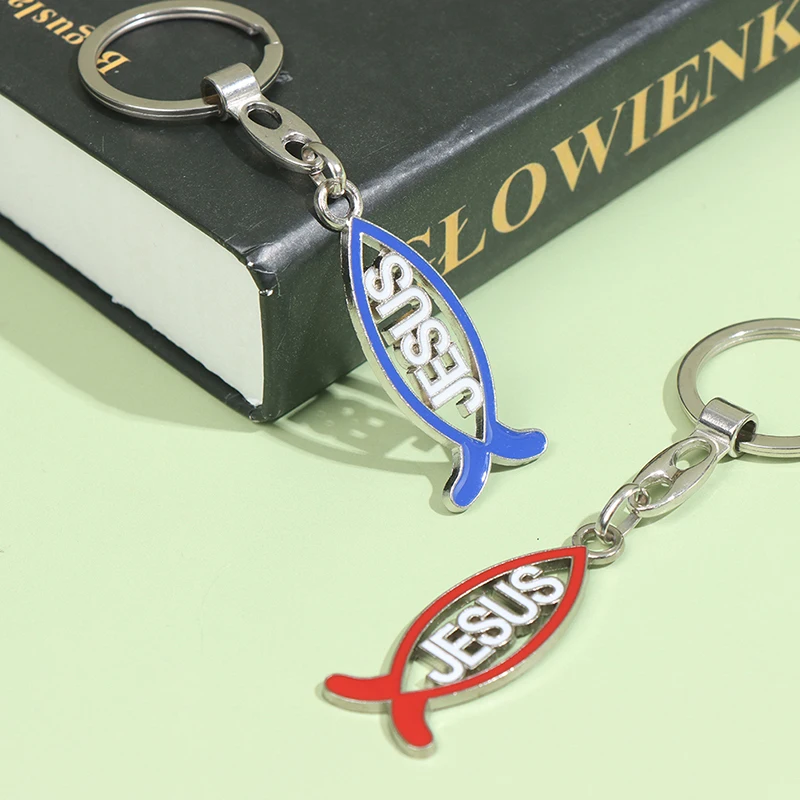 1Pc 10.7x2cm Fish Keychain Jesus Charm Pendant Catholic Home Chapel Decor Christian Gift Christian Church Souvenir