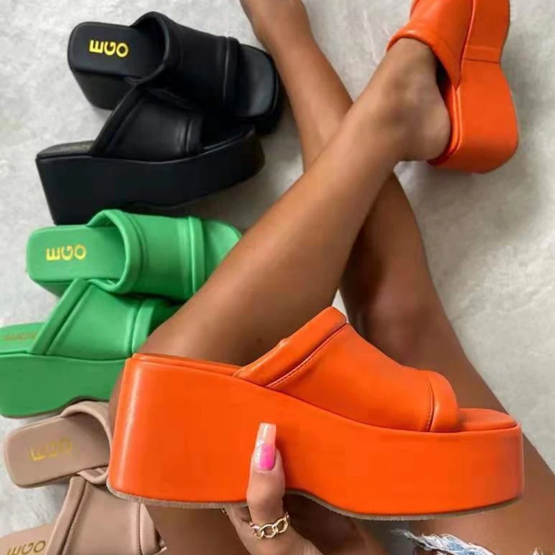 

Женские сандалии на массивной платформе, Нескользящие, квадратный носок, танкетке, летние легкие, тапочки на толстой подошве