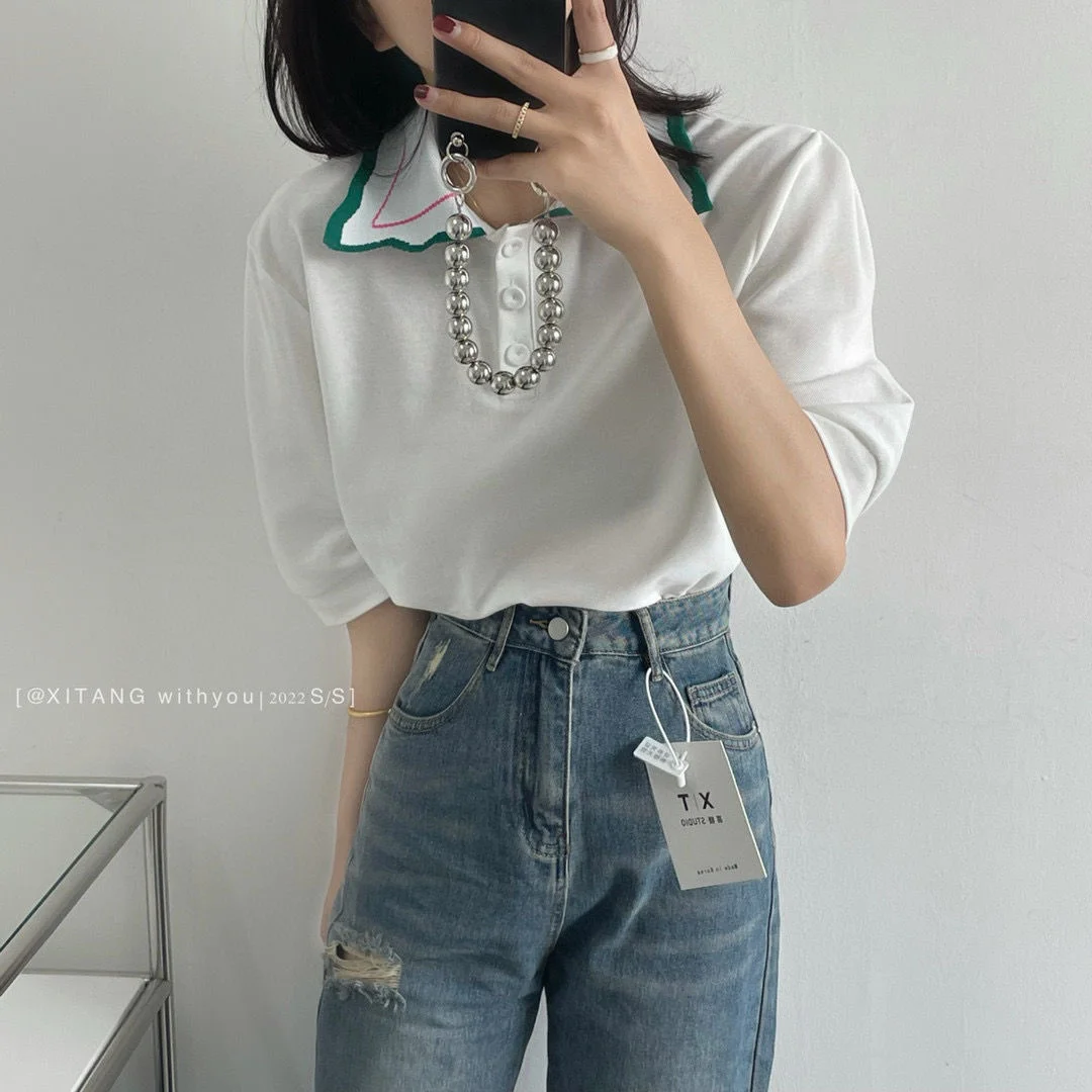 Женская футболка-поло с коротким рукавом и воротником-стойкой |