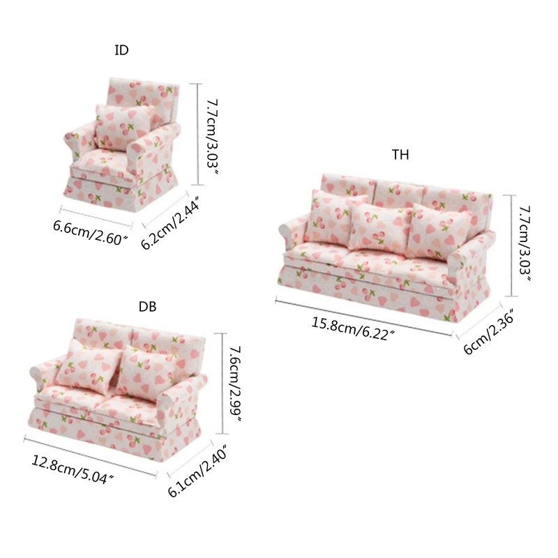 

1/12 Mini Sofa Armchair/Loveseat/Three Seat Couch Toy Floral Sofa Dollhouse Furniture Role Play Accs Kids Play Scene Toy M89C