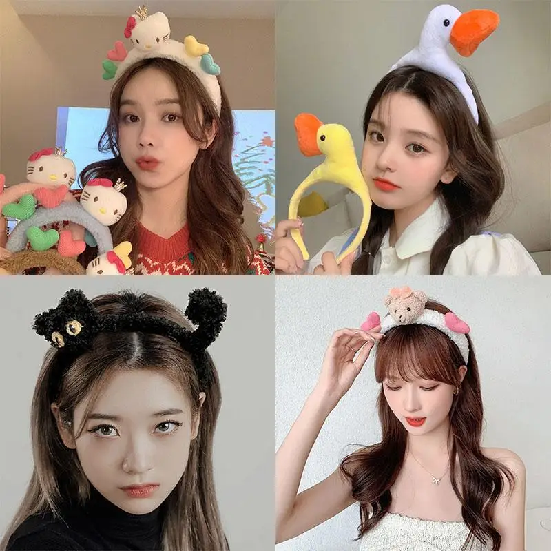 

Новинка, повязка на голову Hellokitty, милый мультяшный плюшевый ободок для мытья лица, детская заколка для волос, милые инструменты для мытья де...