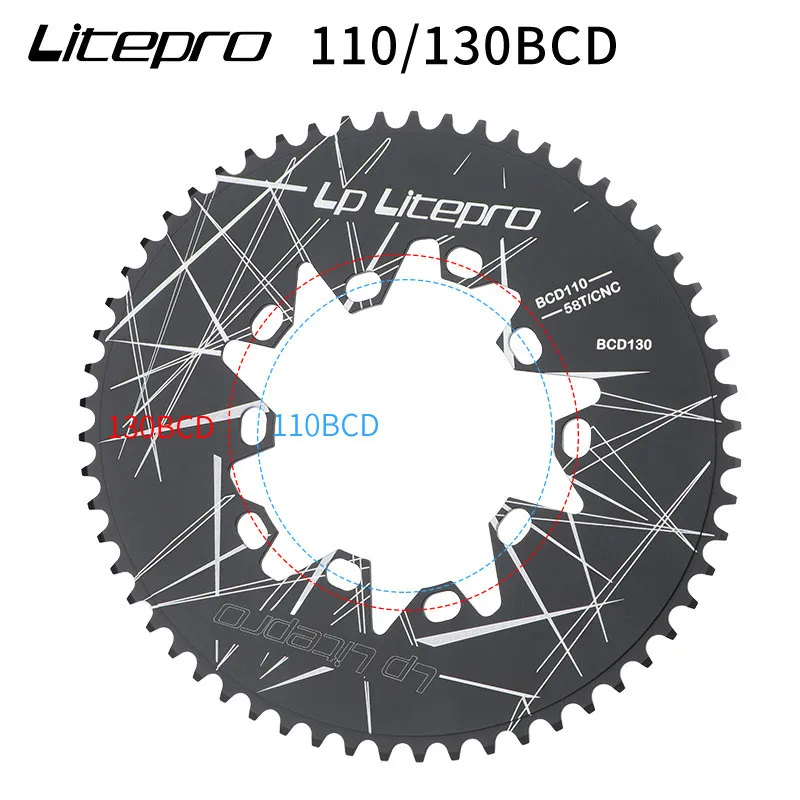 Litepro Oval Chainring 130 110 BCD Folding Bike Super Light Chain Wheel Crank Crankset 130bcd 52T 54 56T 58 60T |