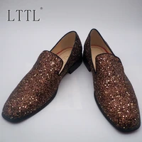 gold bling loafers mens flats classic fashion glitter handmade men casual shoes luxury brand slip on dress shoes wedding shoes