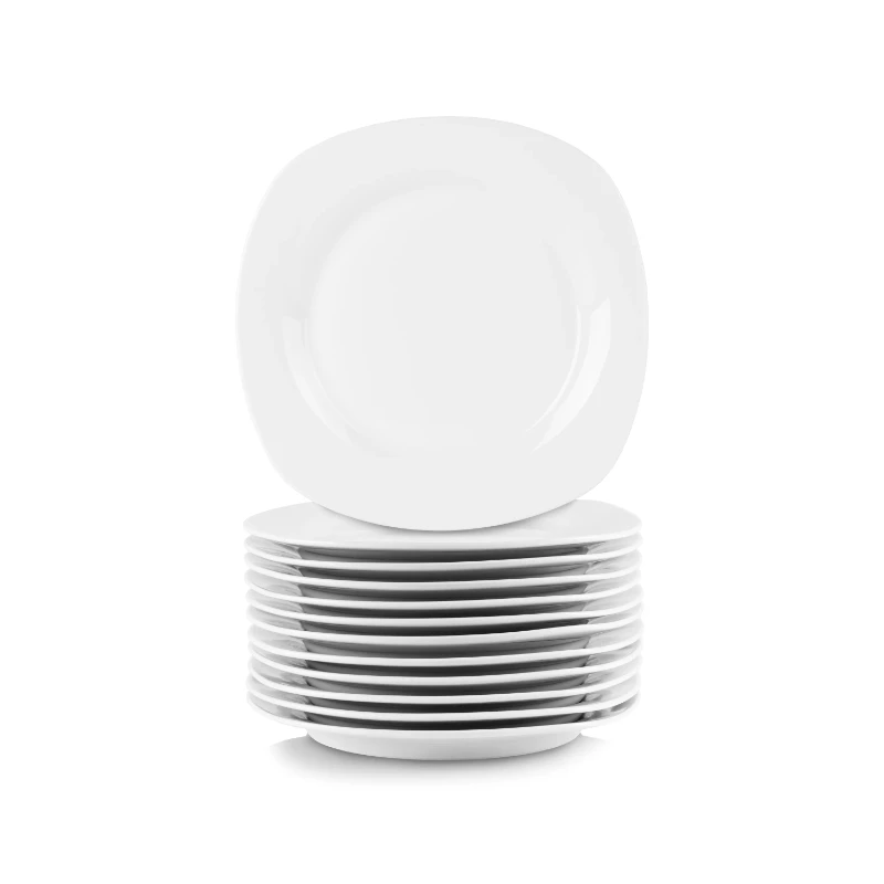 

Camping 10" Catering Square Ceramic Dinner Plate, Set of 12, White