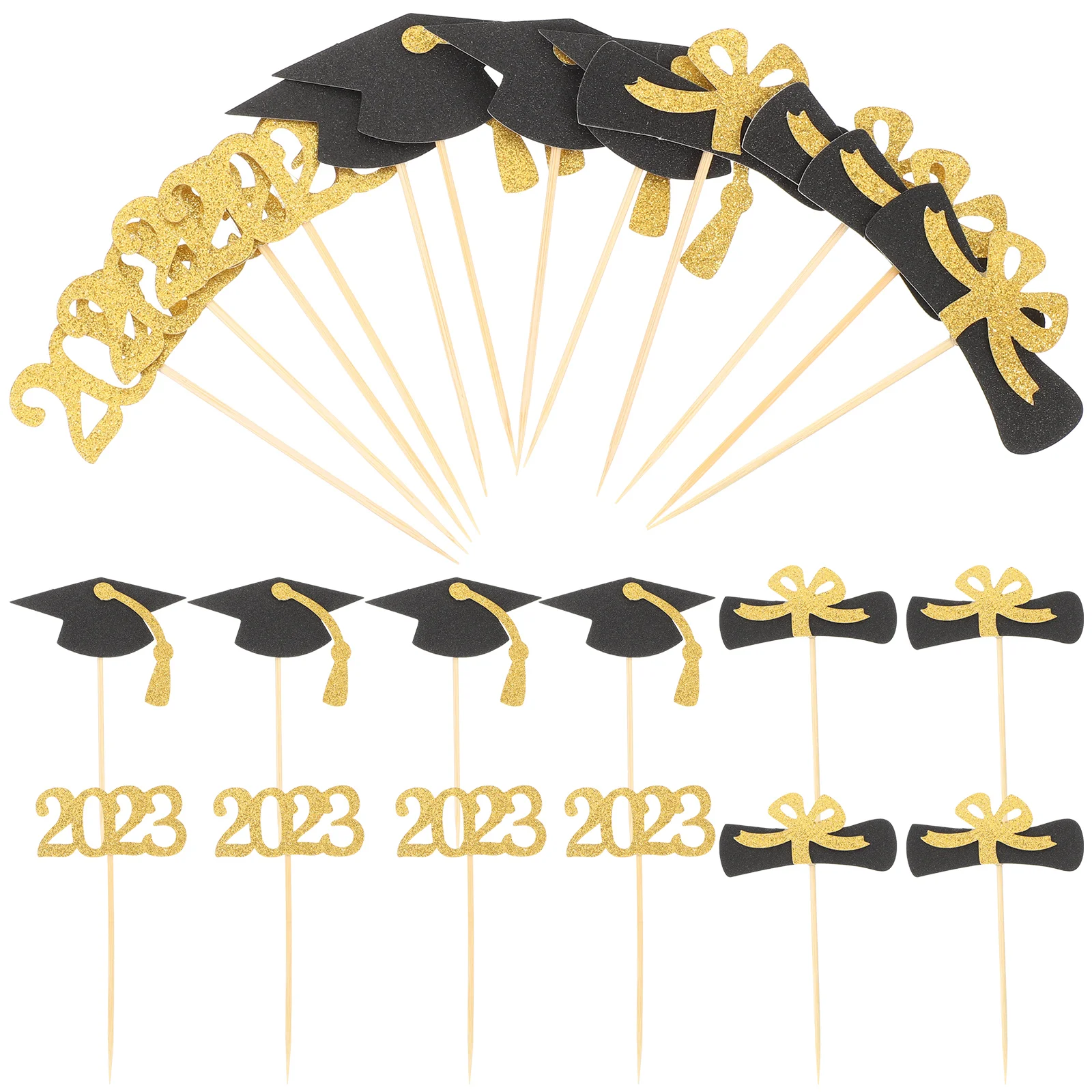 

24 Pcs 2023 Graduation Card Insertion Decorative Cupcake Adorn Food Bulk Dessert Decorations Decors Paper Ornaments