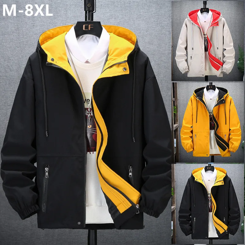 Hooded Windbreaker Man 8XL 7XL Japanese Casual Blouson Jaket Hoodies Black Male Plus Size 6XL Bomber Spring Autumn Clothes Coats