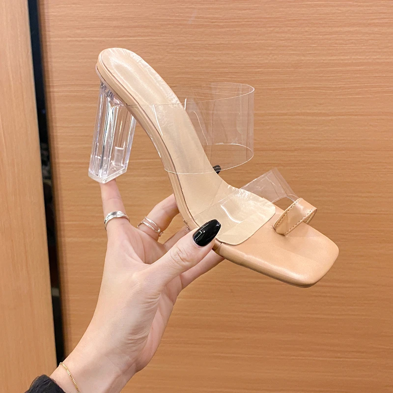 

Slippers Shoes for Women 2022 Summer Sandals Heels Flip Flops Slides Transparent Party Woman Luxury Brand Elegant Medium Women's
